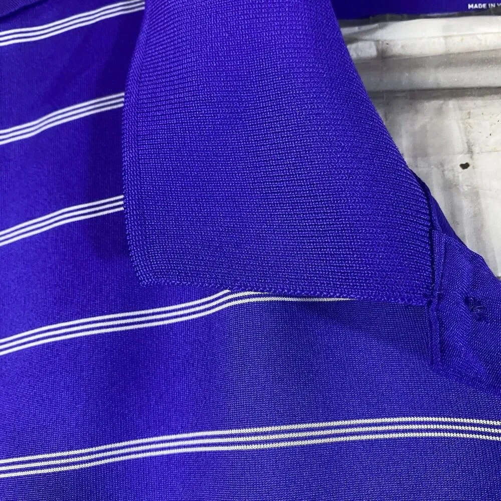 Adidas Polo Shirt Mens 2XL Streamsong Golf Club Blue Stripe Puremotion Stretch